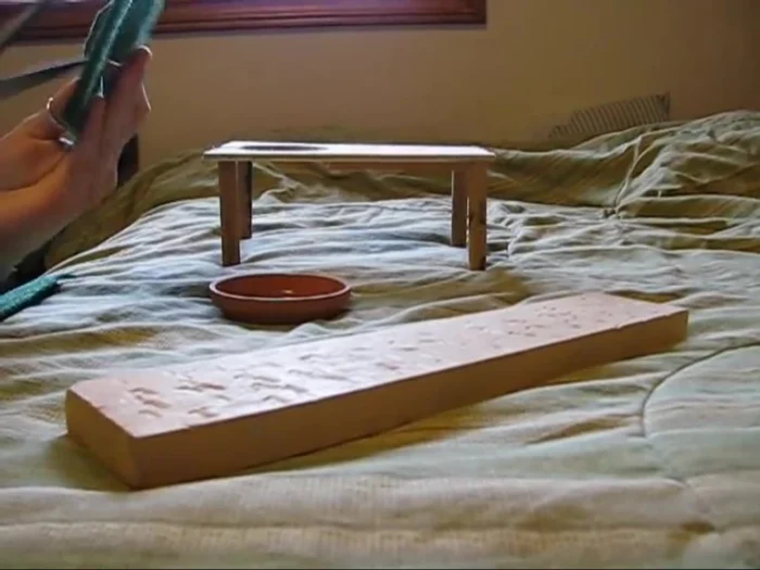 Cut hole in carpet: Create a hole in the center of the carpet piece matching the size of the water dish hole in the platform.