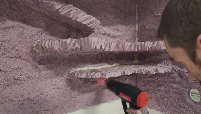 Use a heat gun to tighten XPS board after carving. This improves durability and bonding for dry lock or grout.