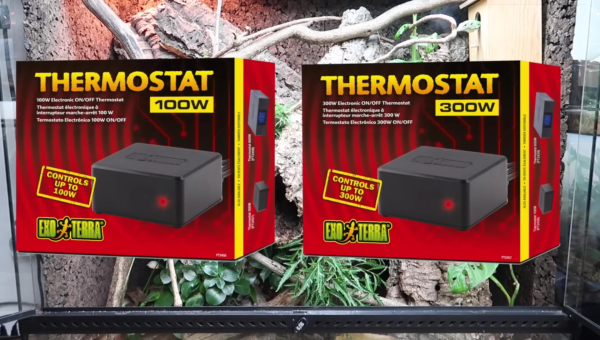 Close-up of the different Exo Terra thermostat models