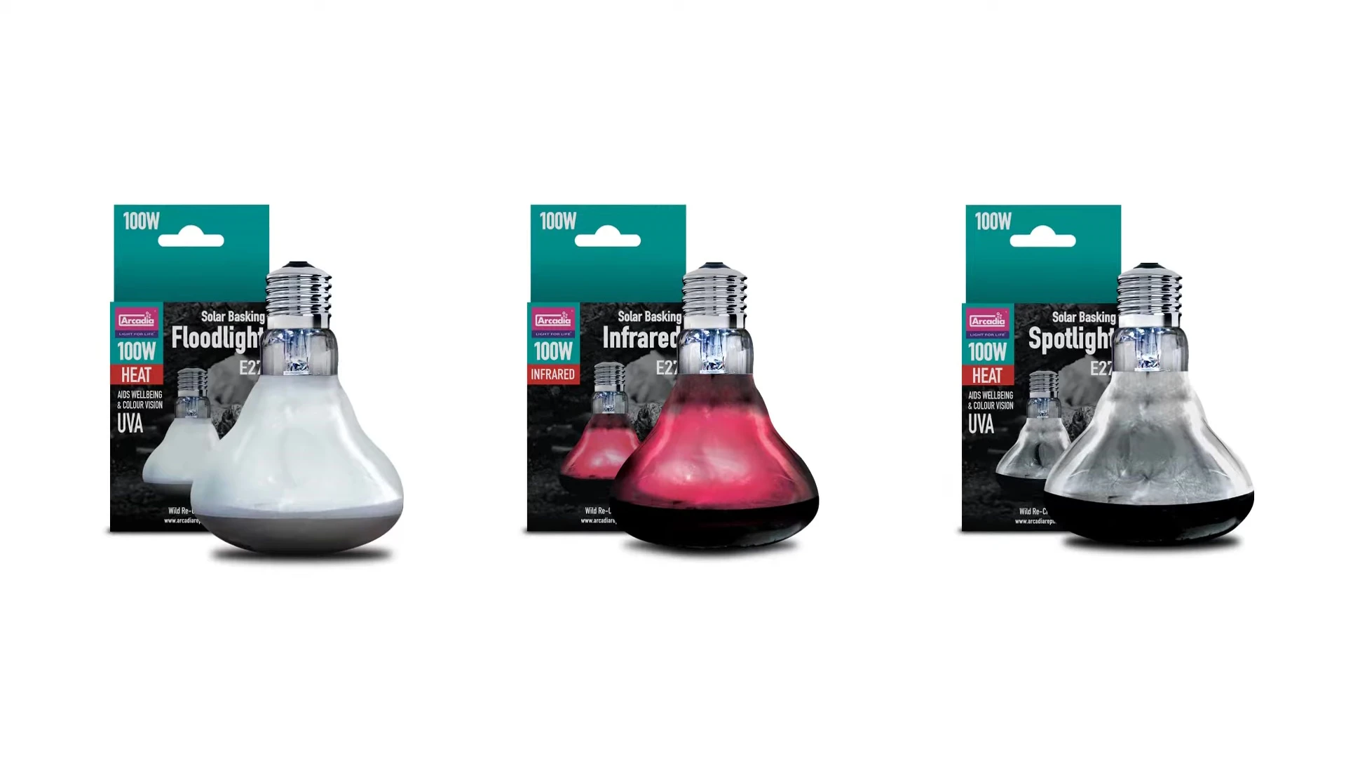 Examples of Arcadia Reptile's flood and spot lamps