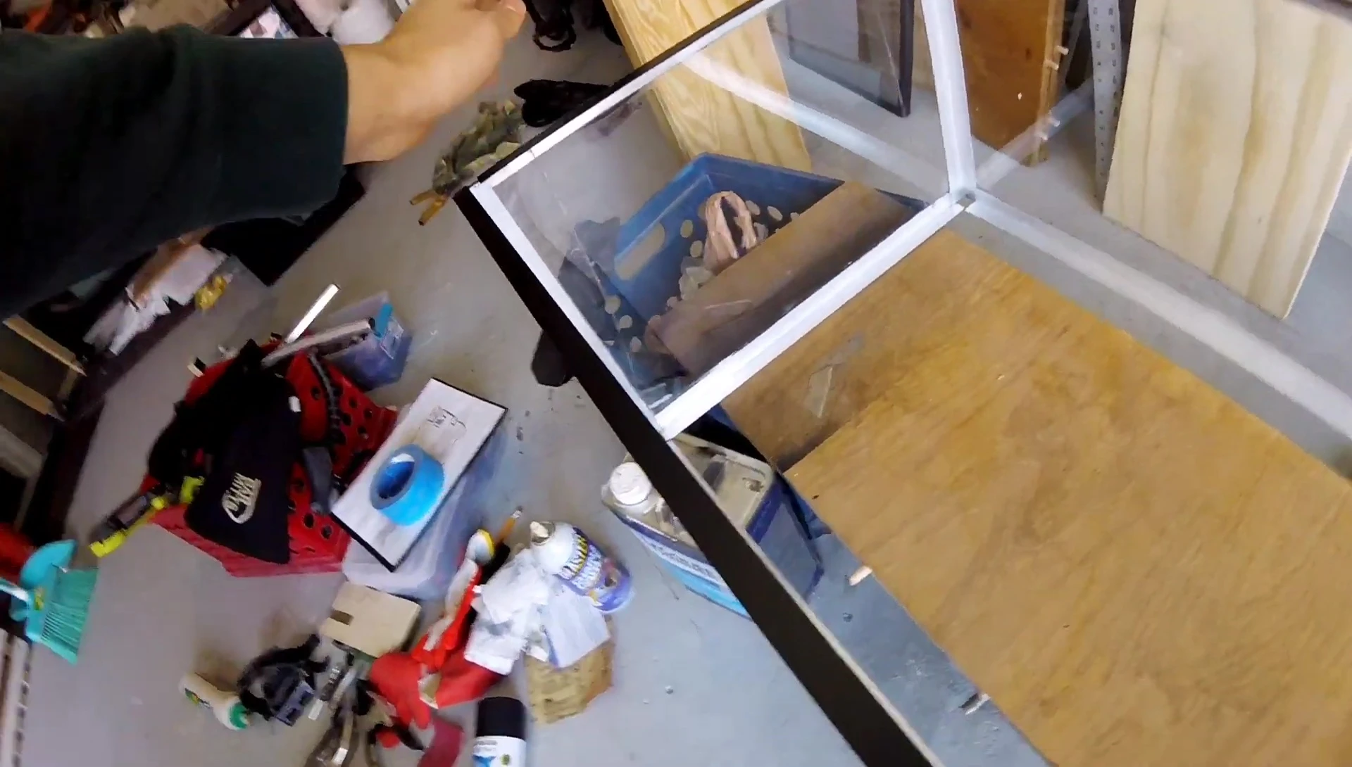 Showing the cracks that appeared in the plexiglass and the added bracing.