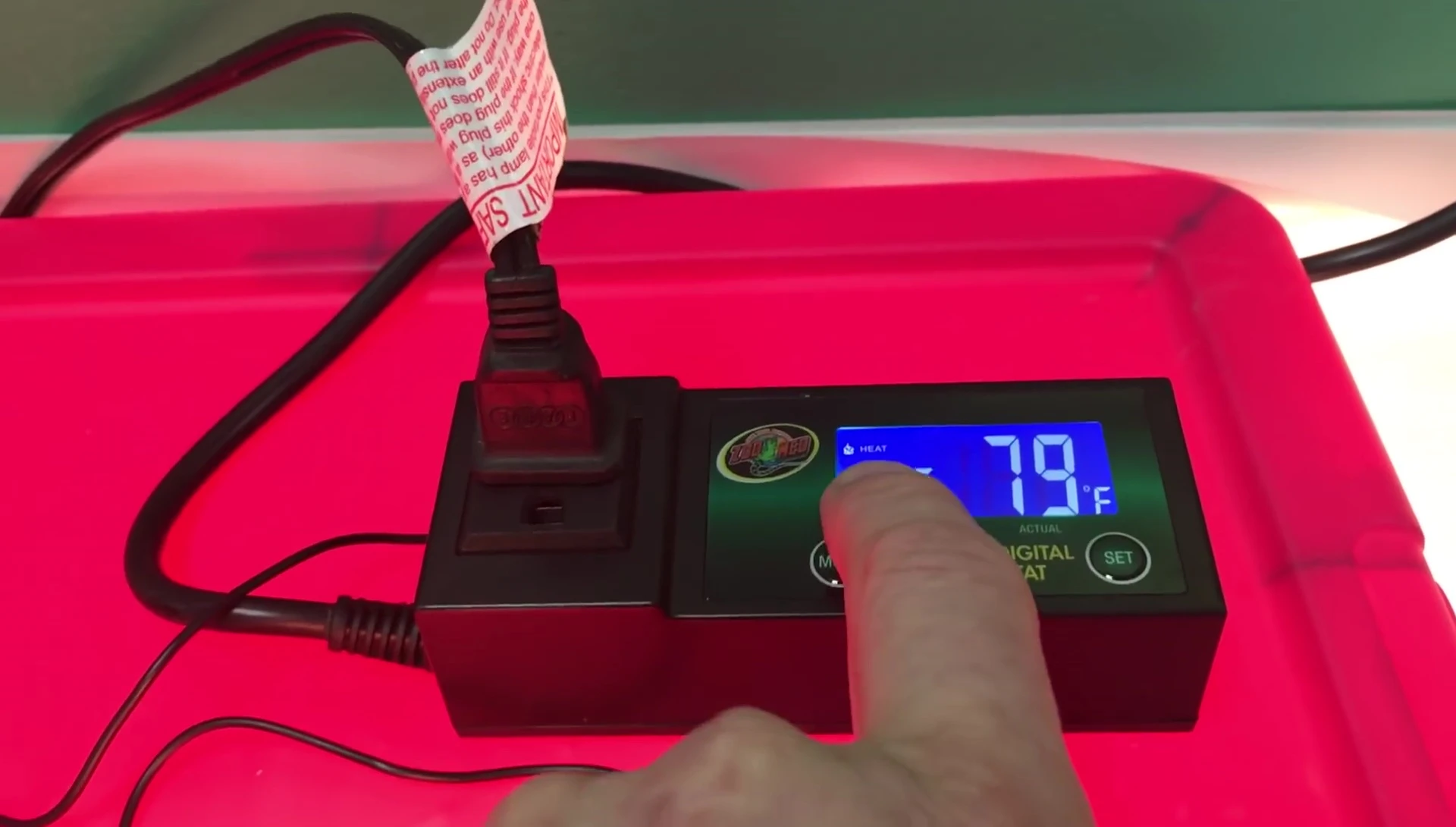 Thermostat display showing set temperature