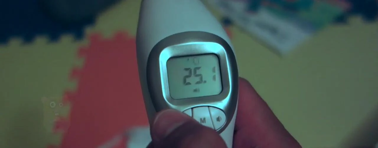 The screen showing the temperature reading and options.