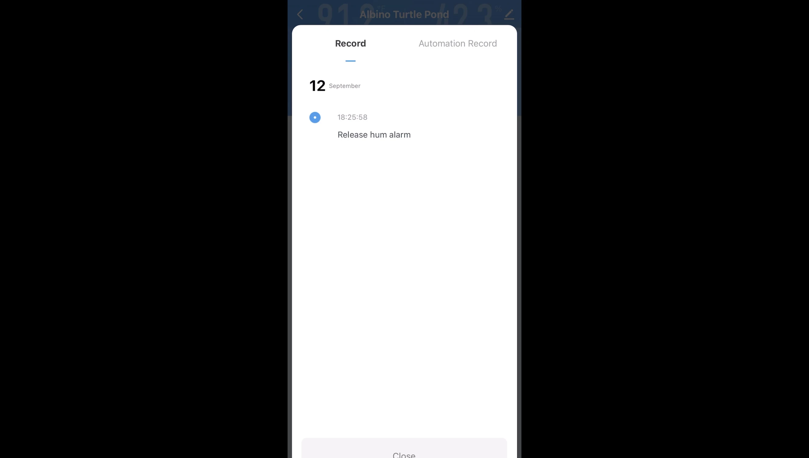 Data logging screen within the Smart Life app