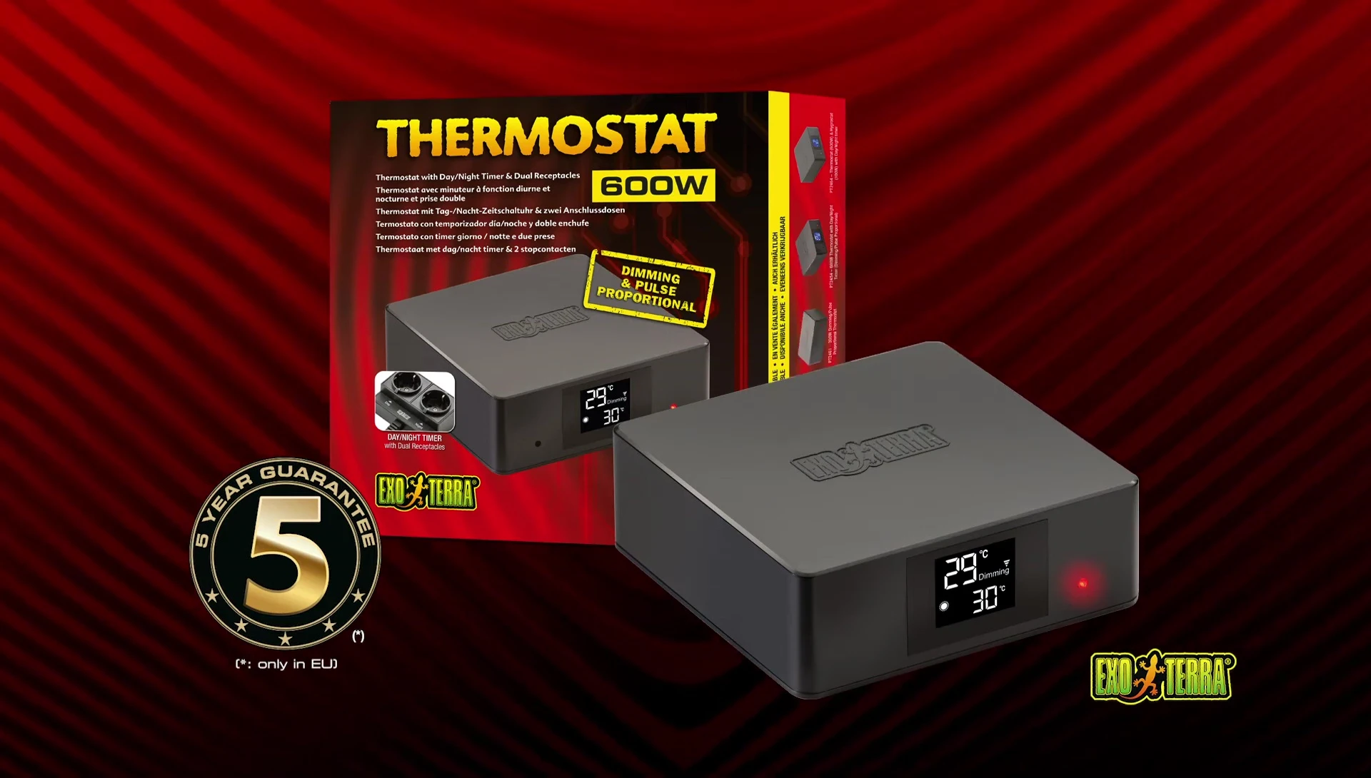 The red LED indicator on the thermostat.