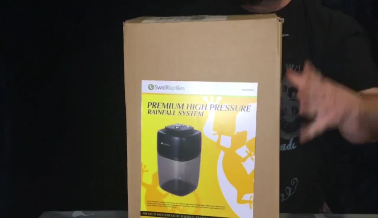 The large box containing the Swell Reptiles Rainfall System