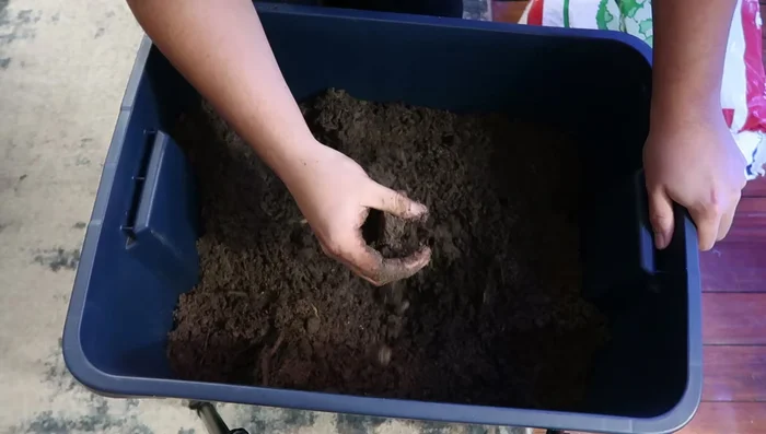 Test the mixture: Squeeze a handful. If it clumps together well enough to hold a burrow, it's ready.