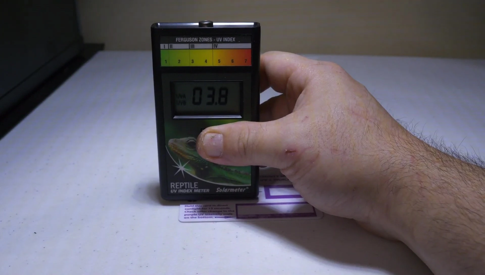 UV intensity meter reading 3.7-3.9