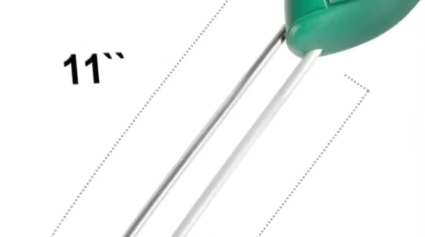 Image highlighting the large, clear dial and the probe of the 3-in-1 soil meter.