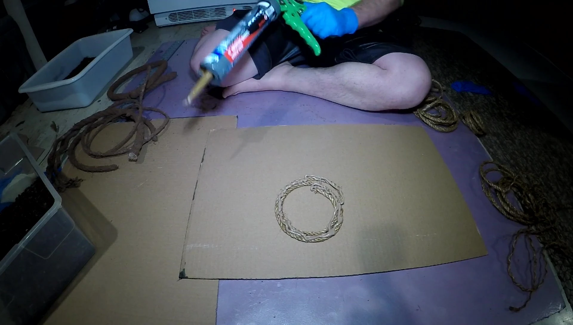 Applying caulk to the rope