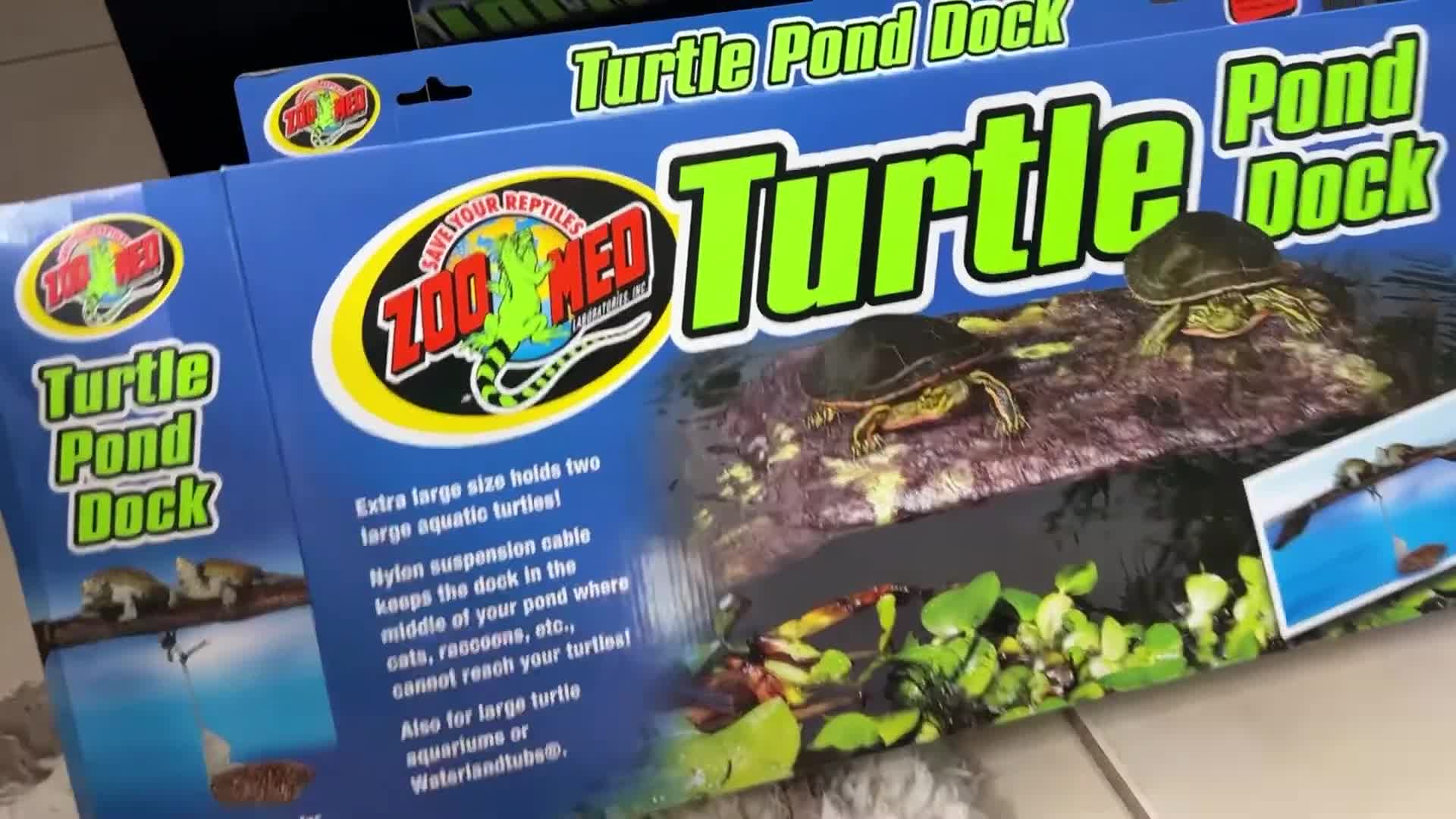 Close-up of the ZooMed XL Turtle Pond Dock packaging