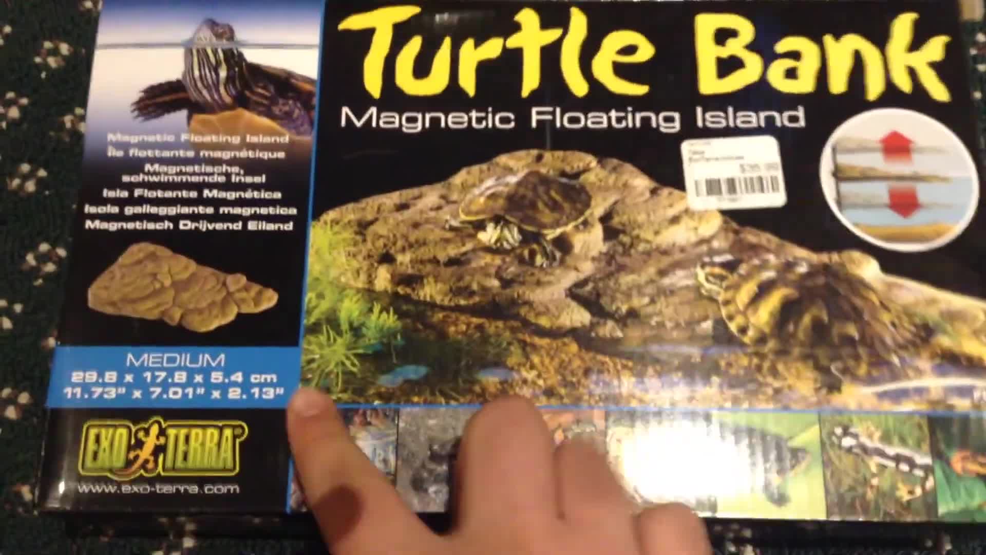 Close-up of the Exo Terra Turtle Bank packaging and the box.